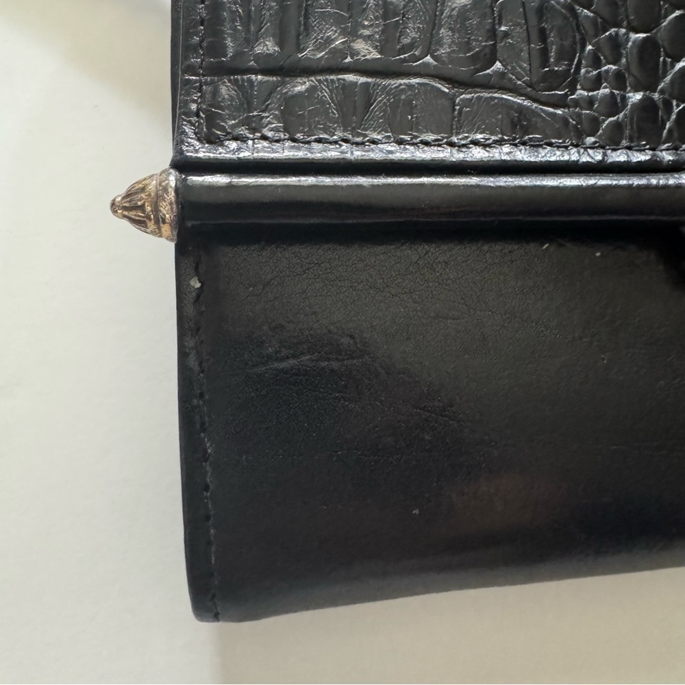 Vintage Brighton Black Croc-Embossed Leather Convertible Crossbody Clutch Wallet - Picture 3 of 11